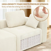112" Modular Sectional Sofa L-Shaped Couch for Living Room, Comfy Cloud Sofa Modern 3-Seat Sofa with Ottoman, Corduroy Upholstered Boneless Couch with Deep Seat, 5 Pillows, Beige