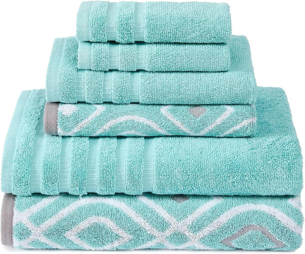 Modern Threads Oxford 6-Piece 100% Cotton Towel Set – Yarn Dyed Jacquard & Solid – Includes 2 Bath Towels, 2 Hand Towels, 2 Washcloths – Absorbent, Quick Dry, Soft & Durable – Aqua