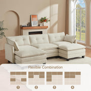 Modular Sectional Sofa, 111.5" U-Shaped Corduroy Comfy Sectional Couches for Living Room, 3-Seater Cloud Couches with 2 Movable Ottomans, Flexible Combination Modern Deep Seat Sofa (Beige)