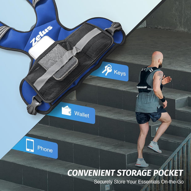 ZELUS Weighted Vest for Men and Women | 4-10lb/11-20lb/20-32lb Vest with 6 Ironsand Weights for Home Workouts | Adjustable Body Weight Vest Exercise Set for Cardio and Strength Training