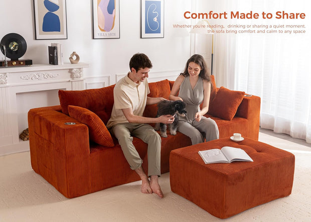 MAXYOYO Modular Sectional Sofa Couch, L Shaped Modern Cloud Couch with 1 Ottoman, Sofa in A Box, Tufted 4-Seat Boneless Sleeper Chair for Living Room, No Assembly Required, Orange