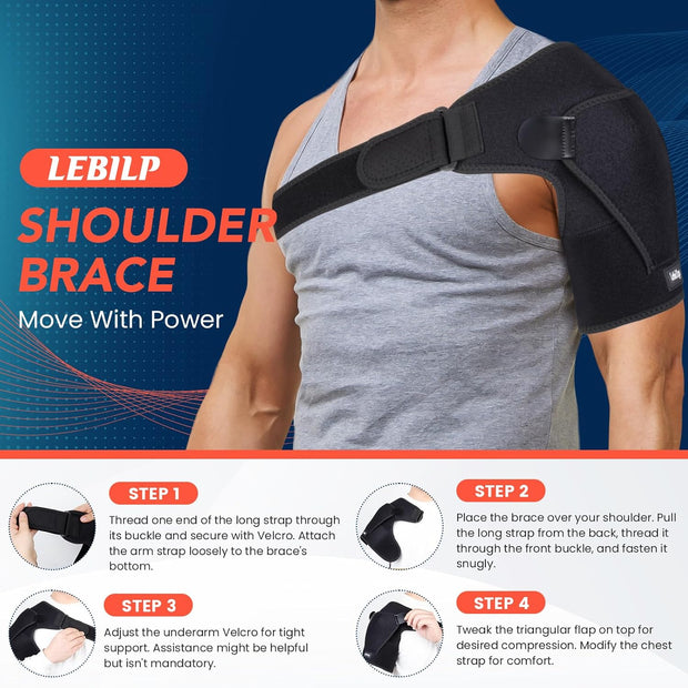 Shoulder Brace with Adjustable Compression Sleeve Rotator Cuff Support & Arm Sling, Hot/Cold Pack Compatible, Breathable Stabilizer for Pain Relief, Fits Left/Right Arm, Men & Women (Large)