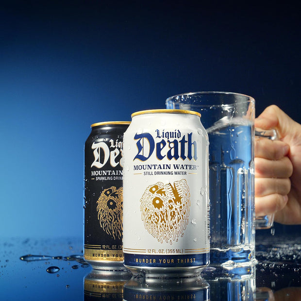 Liquid Death, Sparkling Mountain Water, 12-Pack (12oz Cans), Real Mountain Source, Infinitely Recyclable Ice-Cold Cans, American Made