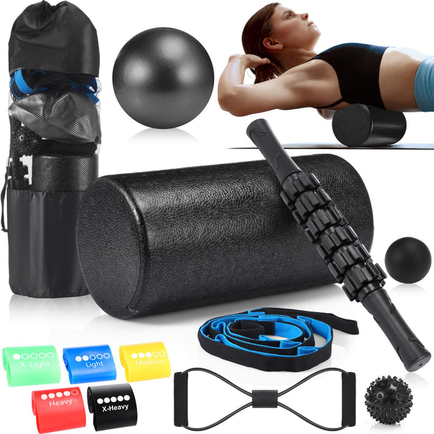 Skylety 8 In1 Foam Roller Set for Deep Muscle Massage, High Density Back Roller Muscle Massager Stick Massage Ball for Whole Body Physical Therapy Exercise Pilates Yoga Back Pain Recovery