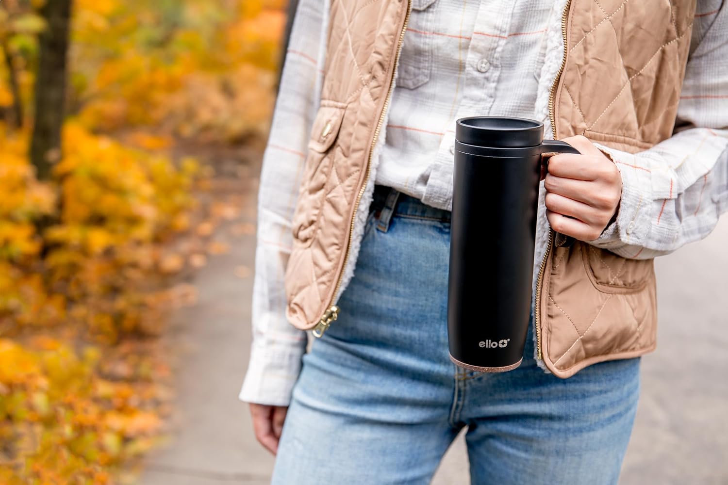 Ello Magnet 18oz Vacuum Insulated Stainless Steel Travel Mug with Side Handle and Leak-Proof Slider Lid and Built-in Coaster, Keeps Hot for 5 Hours