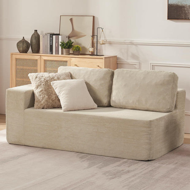 106" Cloud Sectional Couch, Left/Right Facing Convertible Sofa with Deep Seat, L-Shape Modular Upholstered Foam Couch for Living Room Bedroom, No Assembly Required (Corduroy Fabric, Beige)