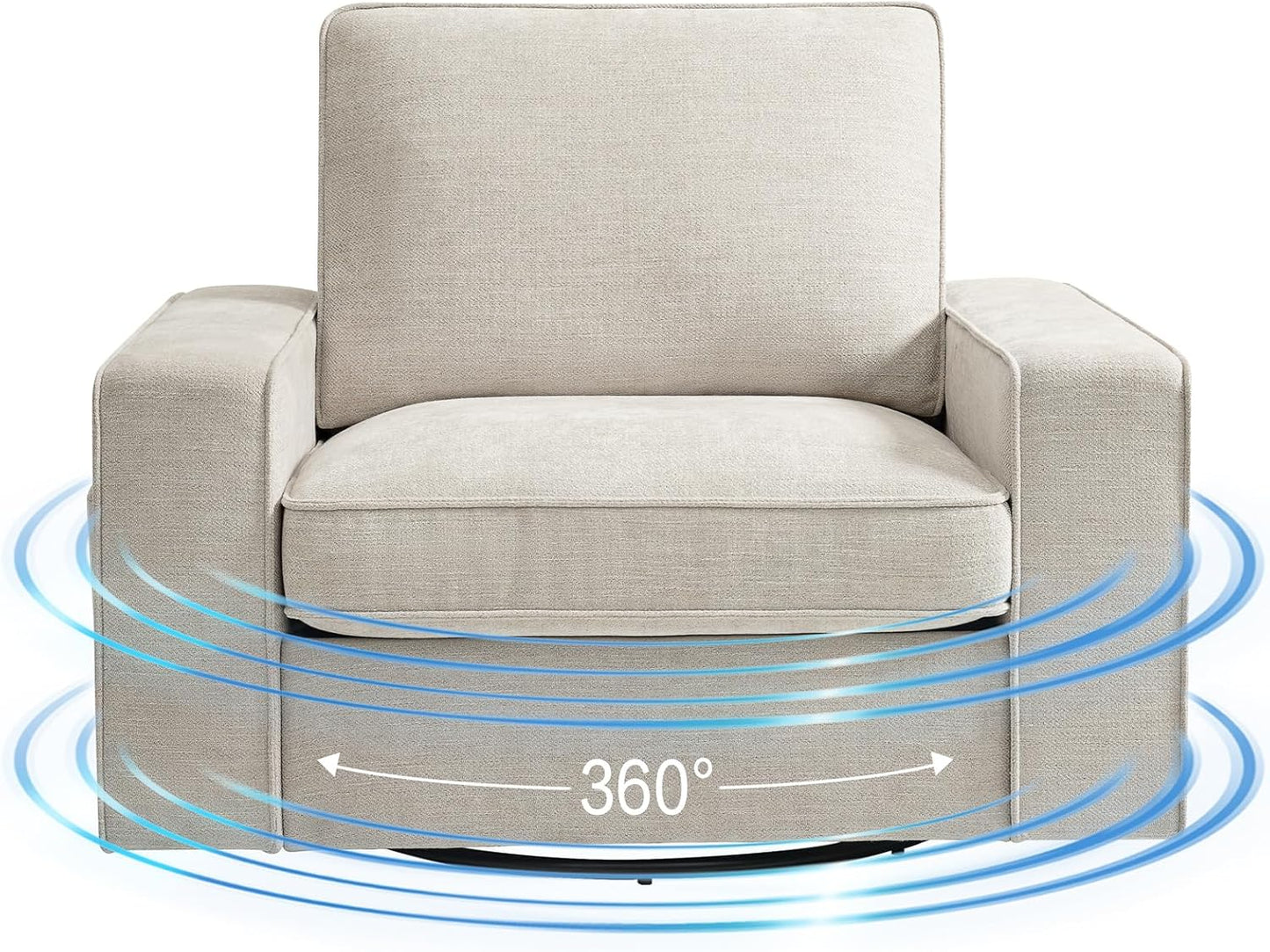 BEDHOURS Swivel Accent Chair for Living Room and Bedroom Single Sofa Chair Soft&Breathable Chenille Fabric Padding with Extra Wide Armrest Washable Detachable Cover(Chenille, Begie)