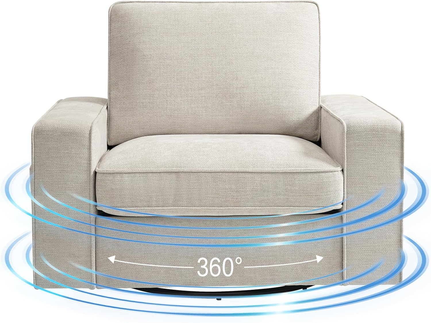 BEDHOURS Swivel Accent Chair for Living Room and Bedroom Single Sofa Chair Soft&Breathable Chenille Fabric Padding with Extra Wide Armrest Washable Detachable Cover(Chenille, Begie)