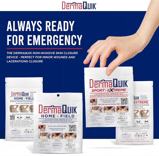 Laceration Kit - 2 Patented Laceration Closure Strips, Upgrade from Small Butterfly Bandages Wound Closure Strips, Breathable, Zip Stitchless Kit for Kids to Elderly - Home & Field Use