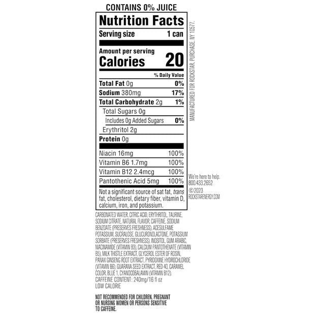 Rockstar Pure Zero Energy Drink, Fruit Punch, 0 Sugar, with Caffeine and Taurine, 16oz Cans (12 Pack) (Packaging May Vary)