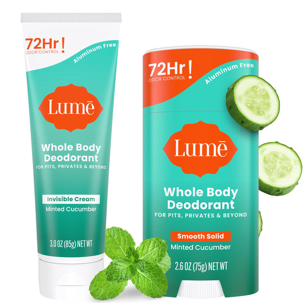 Lume Whole Body Deodorant - Invisible Cream and Solid - 72 Hour Odor Control - Aluminum Free, Baking Soda Free, Skin Safe - 3.0 Ounce Cream and 2.6 Ounce Solid Bundle (Lavender Sage)