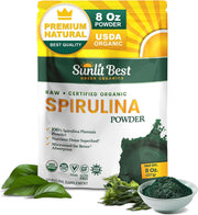 Sunlit Best Spirulina Powder Organic USDA - Chlorophyll, Fast Absorption, Blue-Green Spirulina Algae, Raw Vegan Protein - Non-GMO, Gluten Free Superfood Energy, Gut, Immune Support Supplement - 8 Oz