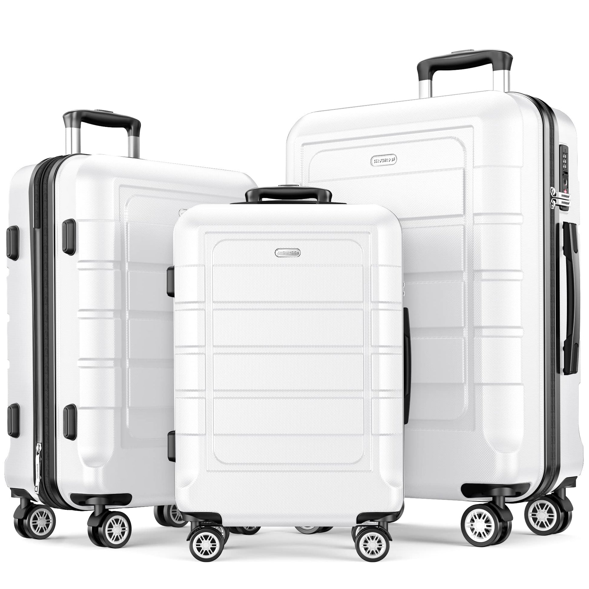 SHOWKOO Luggage Sets Expandable PC+ABS Durable Suitcase Sets Double Wheels TSA Lock Pink 3pcs