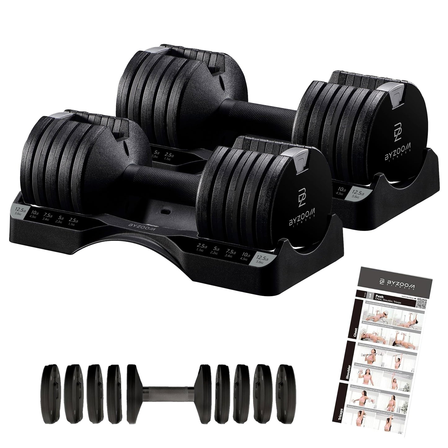 Adjustable Dumbbell – 12.5/25lb Single Unit OR Set of 2 – 5-in-1 Adjustable Weight for Home Gym, Strength Training & Fitness Workouts, White OR Black