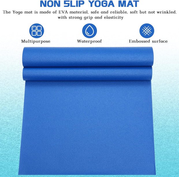 Yilloog 20 Pcs Yoga Mat Non Slip Exercise Workout Mat with Strap for Women Gym Fitness Home Supplies, 72 x 24 Inch