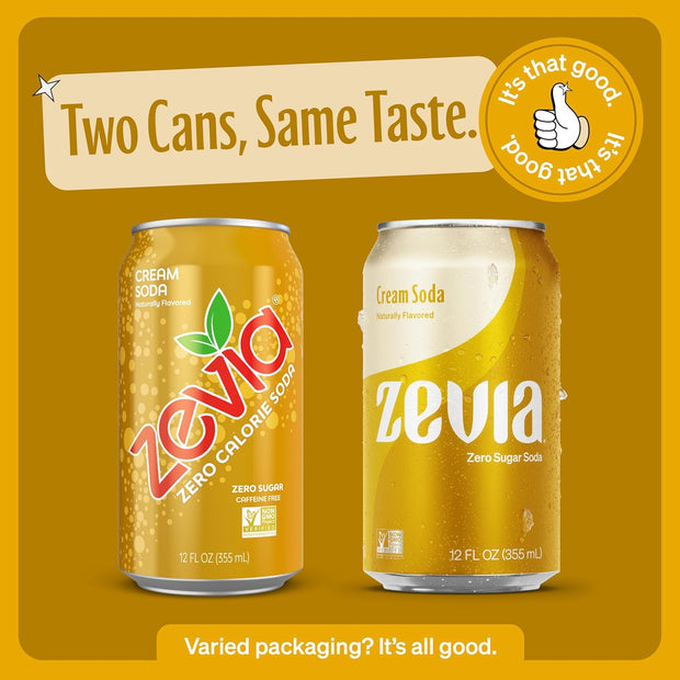 Zevia Zero Sugar Soda, Cream Soda, 12 Ounce Cans (Pack of 12)