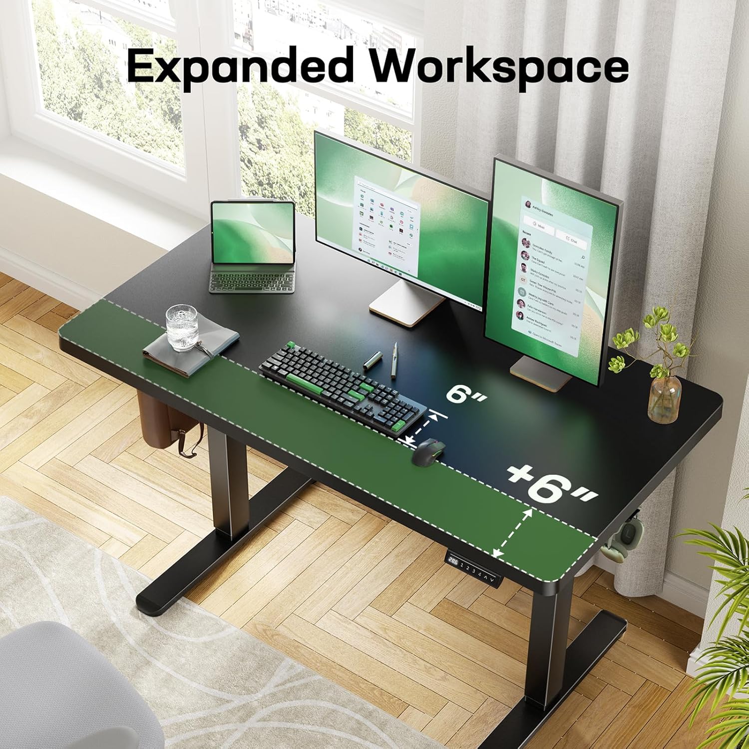 Marsail 48 x 30 Electric Standing Desk with One-Piece Desktop, Sit Stand Desk with Thickened Tabletop, Height Adjustable Stand Up Desk with Cable Management for Home Office(Frame+Desktop, 2 Packages)