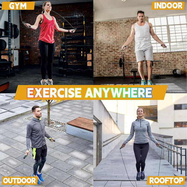 Jump Rope for Women Men Kids, Adjustable Skipping Rope with Ball Bearings, Professional Jumping Rope with Foam Handles, Tangle-Free Rapid Speed Jump Ropes for Fitness Workout Boxing Exercise