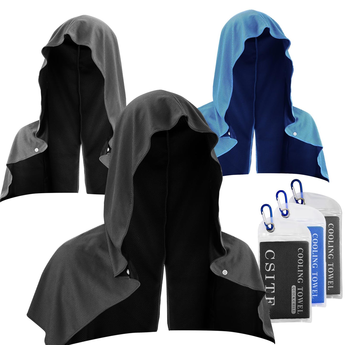 3 Pack Cooling Hoodie Towels for Neck and Face, UPF 50 Sun Protection & Instant Cooling, Ice Towels for Hot Weather, Soft Breathable Towel for Sport, Work Out, Gym, Camping & More Activities