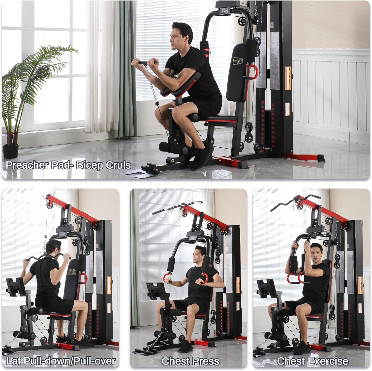 Home Gym, Workout Equipment with Leg Press, Exercise Equipment for Home with Pulley System, Home Gym Equipment for Full Body Strength Training, Preacher Curl and Leg