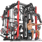 Smith Machine with Cable Crossover System, Multi-Function Squat Rack Power Cage for Home Gym, Power Rack and Packages Weight Sets