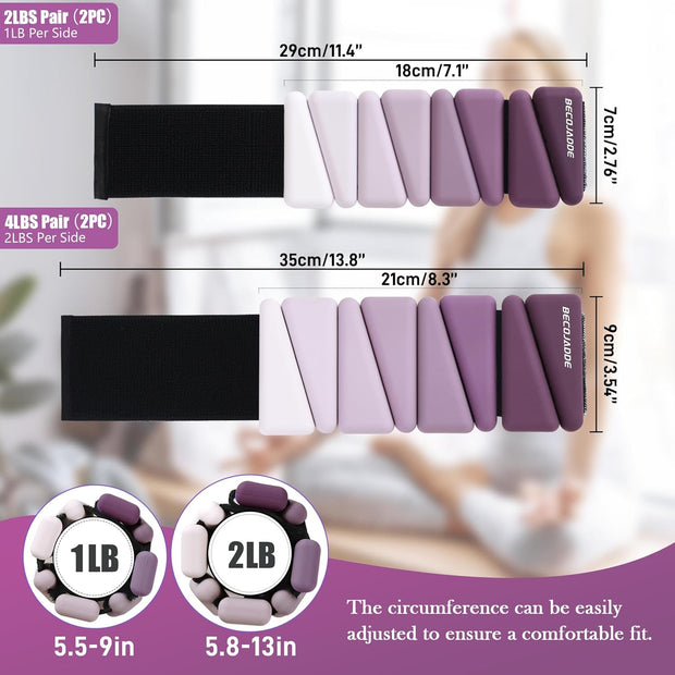 Wrist Weights for Women At Home Ankle Weights Set of 2 (1 lb /2 Lbs Each) Adjustable Weighted Wristbands Arm Leg Weights for Women Men Suitable for Walking Swimming Running Pilates Yoga Gym