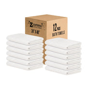 ZUPERIA White Bath Towels Bulk - 20 x 40 Inches, 100% Cotton Economy Light Weight Towels for Commercial Use - Quick Dry, Ultra-Soft, and Absorbent Bulk Towels (12 Pack)