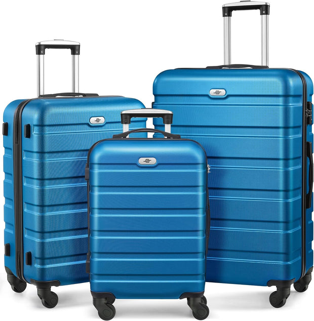 Suitour Luggage 3 Piece Sets Hard Shell Luggage Set with Spinner Wheels, TSA Lock, 20 24 28 inch Travel Suitcase Sets, Cerulean Blue