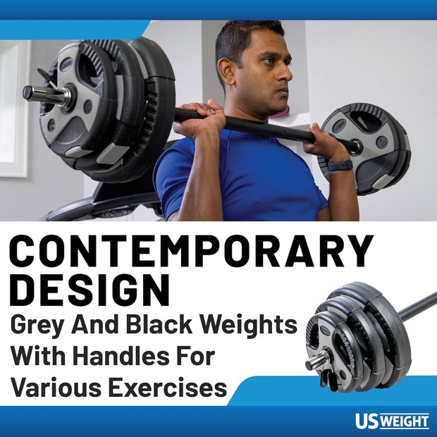 US Weight Barbell Weight Set for Home Gym with 55” padded Bar - Adjustable Weights for Exercise, Lifting, and to Build Muscle