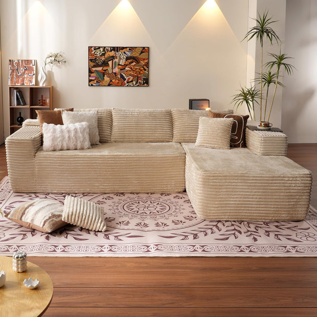 ovios Sectional Cloud Couch for Living Room, Modular Floor Sofa with Plush Corduroy, No Assembly Required, Big Comfy Couches Set with Fluffy Memory Foam, Stupendous U Shaped Sofas with Chaise, Brown