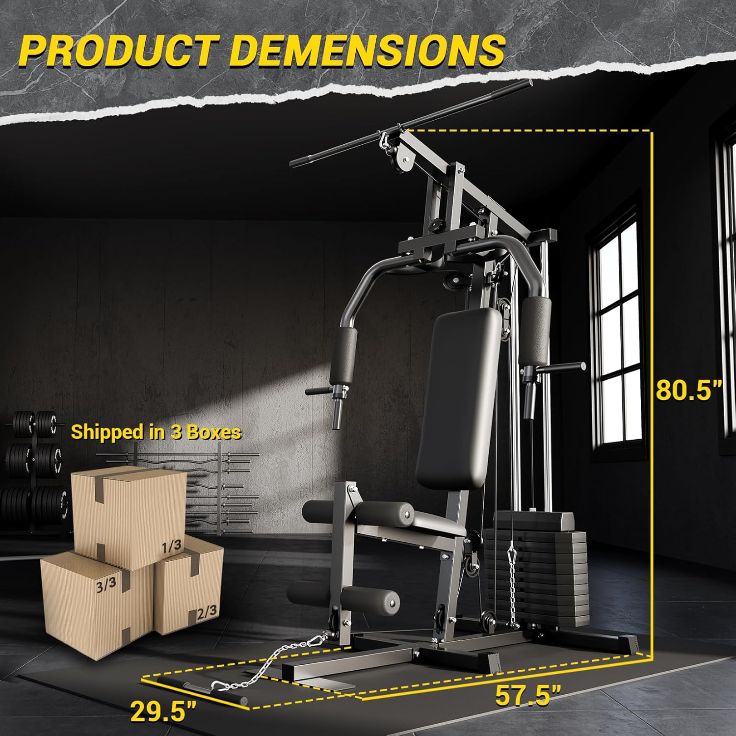 Home Gym Equipment Machine, Full Body Workout Machine with 150LBS Weight Stack, Multifunctional All in One Exercise Station with Preacher Curl Pad, Leg Developer for Strength Training