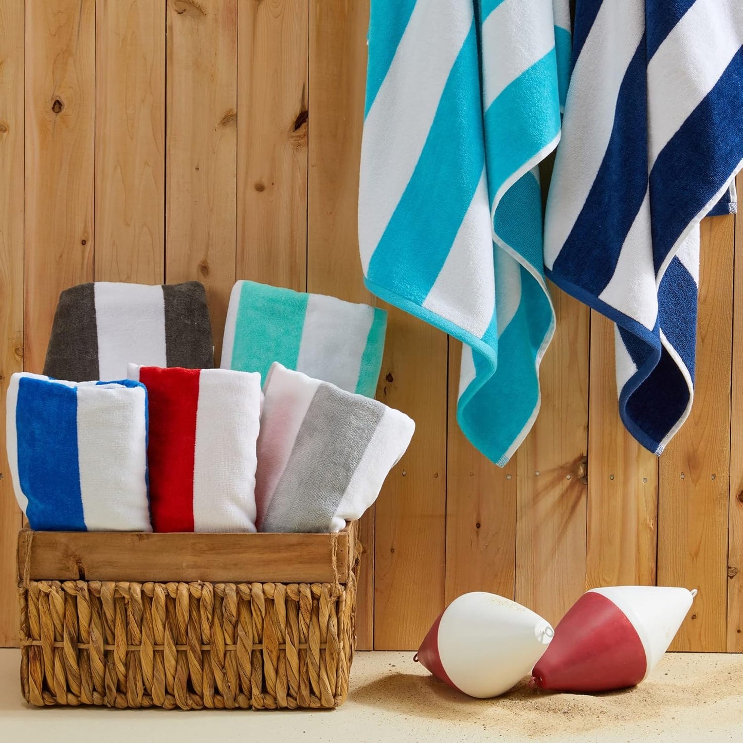 100% Cotton Velour Cabana Stripe Beach Towel Set 30" x 60" - Ultra Soft, Plush, & Highly Absorbent Towels for Pool, Beach, & Swimming. Marina Collection (4-Pack, Charcoal)