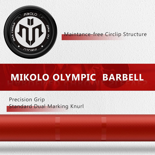 Mikolo 7ft Olympic Barbell, Barbell for Weightlifting and Powerlifting 45lb, Olympic Bar for 1500lbs Capacity, Weight Bar Fit 2” Standard Weights