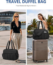 Travel Duffle Gym Bag for Women: Carry on Weekender Bags with Toiletry Bag Duffel Tote Bag with Wet Pocket Water Resistant Overnight Bag for Womens Hospital Work Sports Yoga Bags Black