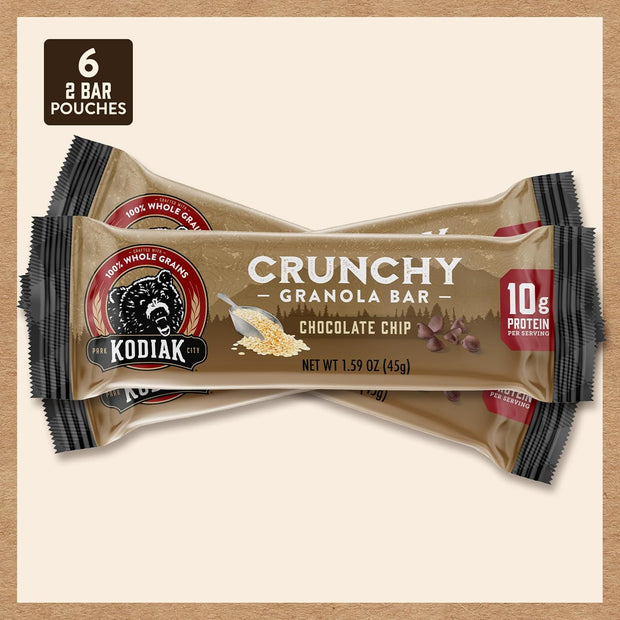 Kodiak Cakes Protein Crunchy Granola Bar, Chocolate Chip, (Pack of 12 Boxes)