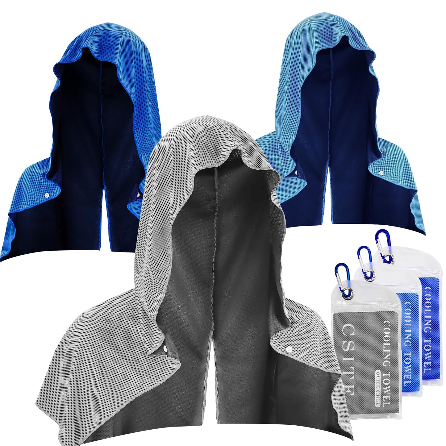 3 Pack Cooling Hoodie Towels for Neck and Face, UPF 50 Sun Protection & Instant Cooling, Ice Towels for Hot Weather, Soft Breathable Towel for Sport, Work Out, Gym, Camping & More Activities