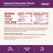 think! Protein Bars, High Protein Snacks, Gluten Free, High Fiber, Oatmeal Chocolate Chunk, 10 Count