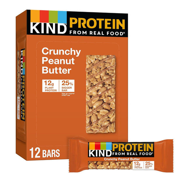 KIND Protein Snack Bar, Crunchy Peanut Butter, Healthy Snacks, Gluten Free, 12g Plant Protein, 12 Count
