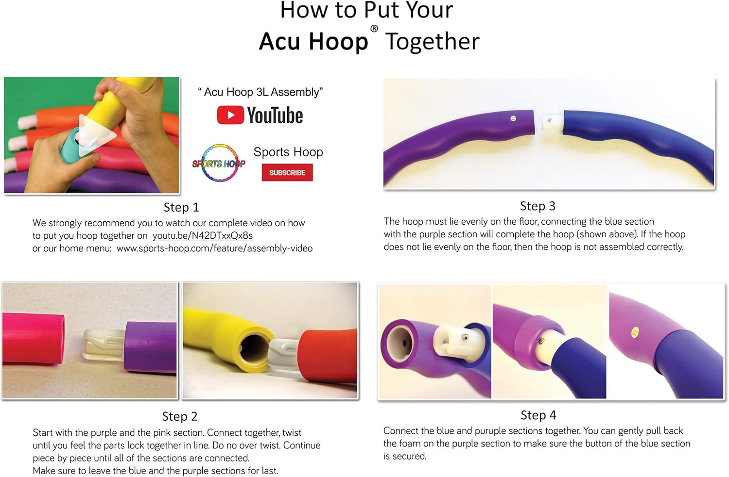 Weighted Hula Hoop, ACU Hoop 3L - 3.3 lb Large, Weight Loss Fitness Workout Sports Hoop with ridges. (Rainbow Colors)