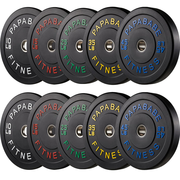 Papababe Weight Plates, 2-Inch Weights Plates Set, Floor Protective Rubber Weight Plates, 10-600lbs Bumper Plates for Barbell Strength Training & Weightlifting (Single/Pair/Full Set)