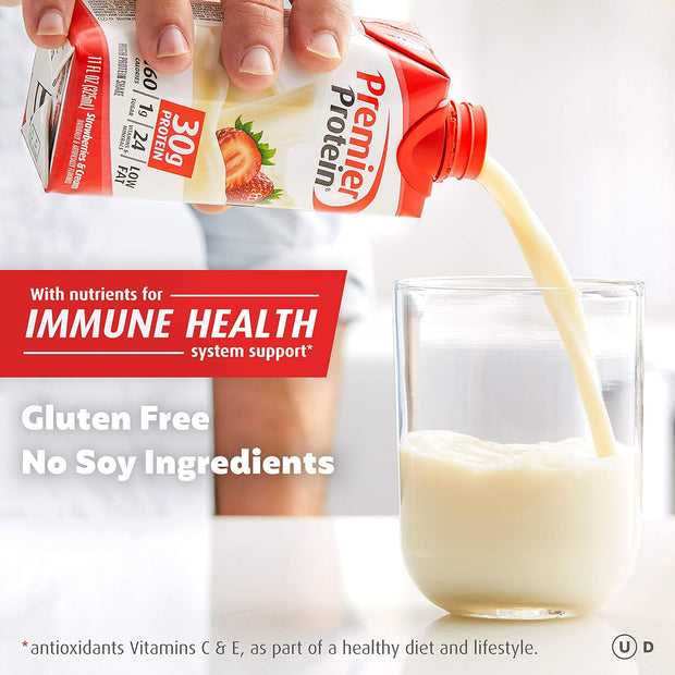 Premier Protein 30g Shakes Strawberries Cream 11 Fluid Ounces, Strawberry Shake, 44 Fl Oz, (Pack of 4)