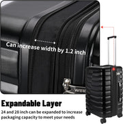Lightweight Luggage with Spinner Wheels & YKK Zipper, Hard Shell 3-Piece Suitcase ABS+PC Hardside Luggage Set with TSA Lock for Men Travel, Black (20+24+28 inch)