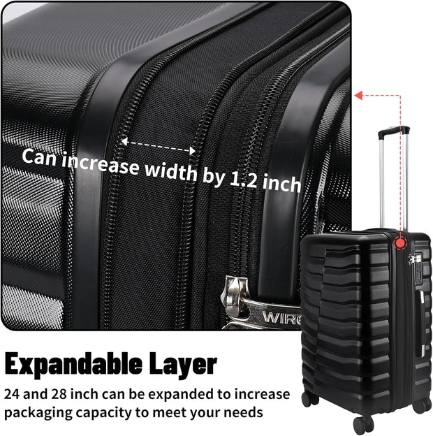 Lightweight Luggage with Spinner Wheels & YKK Zipper, Hard Shell 3-Piece Suitcase ABS+PC Hardside Luggage Set with TSA Lock for Men Travel, Black (20+24+28 inch)