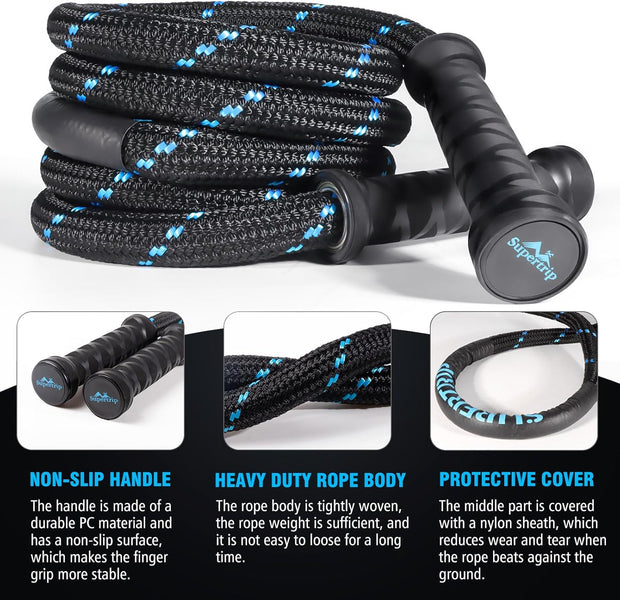 Supertrip Upgraded Weighted Jump Rope for Fitness Men Women Second Generation 360 Rotating Handles, 3.21LBS 3.38LBS 3.41LBS Polyester Heavy Skipping Rope for Exercise Workout Equipment