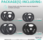 Olympic Cast Iron 2-Inch Weight Plates Including 5FT Olympic Barbell Bar & Safely Locks, 100 Pounds Set (85 lbs Plates + 15 lbs Barbell Bar), Multiple Packages