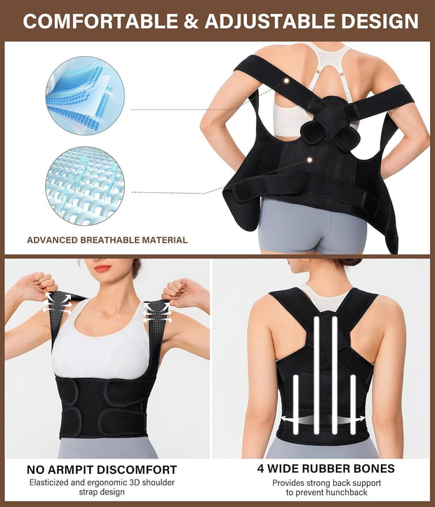 URSEXYLY Back Brace Posture Corrector for Women and Men, Breathable Shoulder Brace, Upper and Lower Back Pain Relief, Adjustable Full Back Support(Medium,Black)