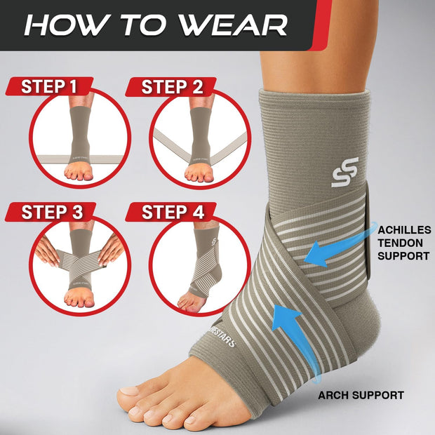 Sleeve Stars Ankle Brace for Women & Men, Ankle Wrap for Sprain, Compression Sleeve for Plantar Fasciitis Relief, Easy Customizable Support: w/ Removable Strap (Single/M:10"-12"/Black)