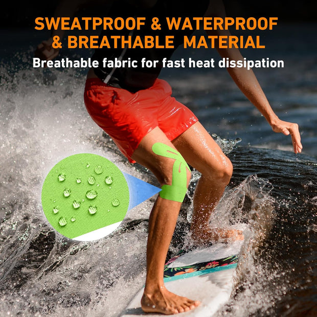 PreCut Kinesiology Tape for Knees, 12 PCS Waterproof KTQUICK Knee Tape for Knee Pain Relief Pre Cut, Original Cotton Athletic Knee Tape, Waterproof & Hypoallergenic Latex-Free for Sports (Black)