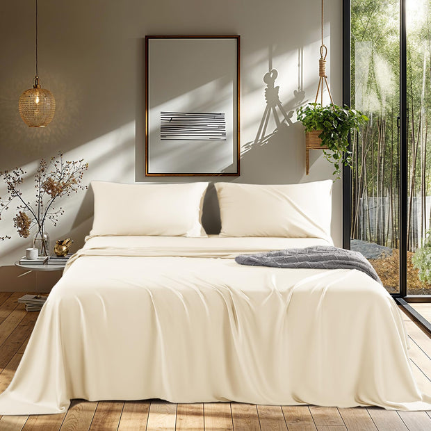 LBRO2M Cooling Bed Sheet 100% Viscose Derived from Bamboo Sheet Set 4 Piece,Fit Up to 16" Deep Mattress, 1800 TC Sheet Super Soft Silky Smooth,Breathable Cool Bedding (King Dark Gray)