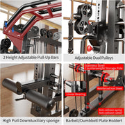 Smith Machine with Cable Crossover System, Multi-Function Squat Rack Power Cage for Home Gym, Power Rack and Packages Weight Sets